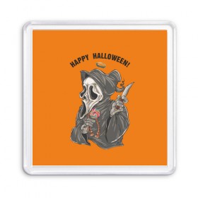 Магнит 55*55 с принтом Happy Halloween , Пластик | Размер: 65*65 мм; Размер печати: 55*55 мм | helloween |  хэллоуин | день всех святых | крик | нож | праздник | ужас | хеллоуин | хеловин | хелоуин