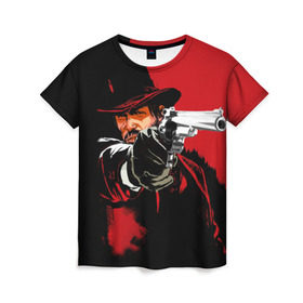 Женская футболка 3D с принтом Red Dead Redemption , 100% полиэфир ( синтетическое хлопкоподобное полотно) | прямой крой, круглый вырез горловины, длина до линии бедер | cowboy | game | gun | jim | red dead redemption | rockstar | west | вестерн | дикий запад | игра | ковбой | оружие | пистолет