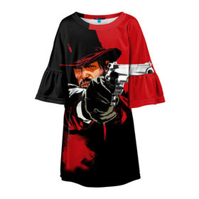 Детское платье 3D с принтом Red Dead Redemption , 100% полиэстер | прямой силуэт, чуть расширенный к низу. Круглая горловина, на рукавах — воланы | cowboy | game | gun | jim | red dead redemption | rockstar | west | вестерн | дикий запад | игра | ковбой | оружие | пистолет