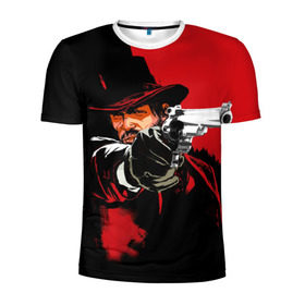 Мужская футболка 3D спортивная с принтом Red Dead Redemption , 100% полиэстер с улучшенными характеристиками | приталенный силуэт, круглая горловина, широкие плечи, сужается к линии бедра | cowboy | game | gun | jim | red dead redemption | rockstar | west | вестерн | дикий запад | игра | ковбой | оружие | пистолет