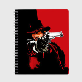 Тетрадь с принтом Red Dead Redemption , 100% бумага | 48 листов, плотность листов — 60 г/м2, плотность картонной обложки — 250 г/м2. Листы скреплены сбоку удобной пружинной спиралью. Уголки страниц и обложки скругленные. Цвет линий — светло-серый
 | cowboy | game | gun | jim | red dead redemption | rockstar | west | вестерн | дикий запад | игра | ковбой | оружие | пистолет