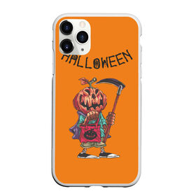 Чехол для iPhone 11 Pro матовый с принтом Тыква с косой , Силикон |  | halloween | helloween | голова | день всех святых | коса | светильник джека | фонарт джека | хеллоуин | хеловин | хэллоуин