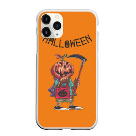 Чехол для iPhone 11 Pro Max матовый с принтом Тыква с косой , Силикон |  | halloween | helloween | голова | день всех святых | коса | светильник джека | фонарт джека | хеллоуин | хеловин | хэллоуин