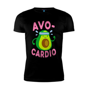 Мужская футболка премиум с принтом Avo-Cardio , 92% хлопок, 8% лайкра | приталенный силуэт, круглый вырез ворота, длина до линии бедра, короткий рукав | авокадо | еда | кардио | спорт