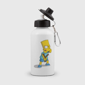 Бутылка спортивная с принтом Bart Simpson , металл | емкость — 500 мл, в комплекте две пластиковые крышки и карабин для крепления | барт | разбойник | рогатка. | симпсоны