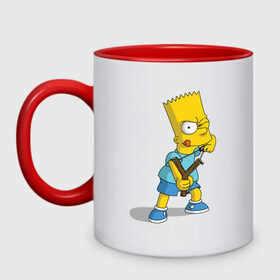 Кружка двухцветная с принтом Bart Simpson , керамика | объем — 330 мл, диаметр — 80 мм. Цветная ручка и кайма сверху, в некоторых цветах — вся внутренняя часть | барт | разбойник | рогатка. | симпсоны