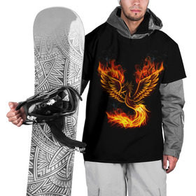 Накидка на куртку 3D с принтом Феникс , 100% полиэстер |  | Тематика изображения на принте: fire | flame | in fire | smoke | в огне | дым | огненный | огонь