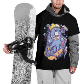 Накидка на куртку 3D с принтом Octopus Skater , 100% полиэстер |  | octopus skater | осьминог | скейт | спорт