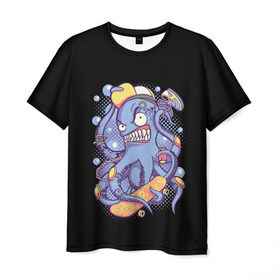 Мужская футболка 3D с принтом Octopus Skater , 100% полиэфир | прямой крой, круглый вырез горловины, длина до линии бедер | octopus skater | осьминог | скейт | спорт
