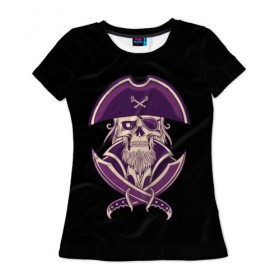 Женская футболка 3D с принтом Пират , 100% полиэфир ( синтетическое хлопкоподобное полотно) | прямой крой, круглый вырез горловины, длина до линии бедер | bones | buccaneer | corsair | filibuster | freebooter | picaroon | pirate | rover | голова | кости | пират | скелет | череп