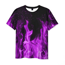 Мужская футболка 3D с принтом Фиолетовый огонь , 100% полиэфир | прямой крой, круглый вырез горловины, длина до линии бедер | лиловый | пламя | яркий