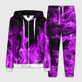 Мужской костюм 3D с принтом Фиолетовый огонь , 100% полиэстер | Манжеты и пояс оформлены тканевой резинкой, двухслойный капюшон со шнурком для регулировки, карманы спереди | лиловый | пламя | яркий