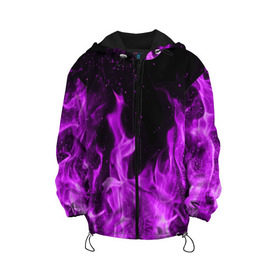 Детская куртка 3D с принтом Фиолетовый огонь , 100% полиэстер | застежка — молния, подол и капюшон оформлены резинкой с фиксаторами, по бокам — два кармана без застежек, один потайной карман на груди, плотность верхнего слоя — 90 г/м2; плотность флисового подклада — 260 г/м2 | лиловый | пламя | яркий