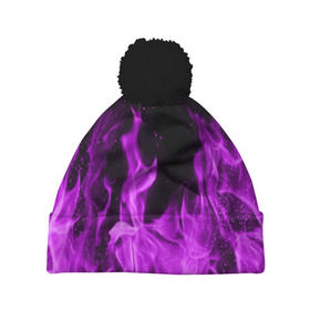 Шапка 3D c помпоном с принтом Фиолетовый огонь , 100% полиэстер | универсальный размер, печать по всей поверхности изделия | лиловый | пламя | яркий