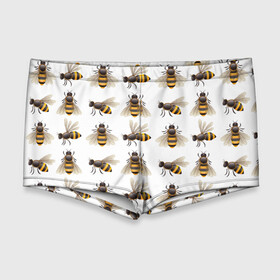 Мужские купальные плавки 3D с принтом Пчелы , Полиэстер 85%, Спандекс 15% |  | белый | желтый | крылья | мед | черный