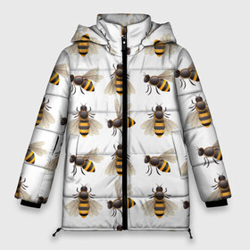 Женская зимняя куртка 3D с принтом Пчелы , верх — 100% полиэстер; подкладка — 100% полиэстер; утеплитель — 100% полиэстер | длина ниже бедра, силуэт Оверсайз. Есть воротник-стойка, отстегивающийся капюшон и ветрозащитная планка. 

Боковые карманы с листочкой на кнопках и внутренний карман на молнии | белый | желтый | крылья | мед | черный