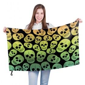 Флаг 3D с принтом Веселый хэллоуин , 100% полиэстер | плотность ткани — 95 г/м2, размер — 67 х 109 см. Принт наносится с одной стороны | зеленый | кости | цвет | череп | черный