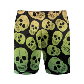 Мужские шорты 3D спортивные с принтом Веселый хэллоуин ,  |  | зеленый | кости | цвет | череп | черный