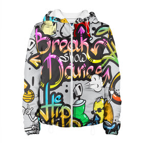 Женская куртка 3D с принтом Graffiti , ткань верха — 100% полиэстер, подклад — флис | прямой крой, подол и капюшон оформлены резинкой с фиксаторами, два кармана без застежек по бокам, один большой потайной карман на груди. Карман на груди застегивается на липучку | break | dance | graffiti | hip hop | rap | граффити | рэп | скейтборд | хип хоп