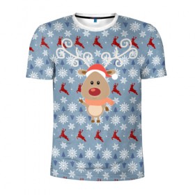 Мужская футболка 3D спортивная с принтом Олень , 100% полиэстер с улучшенными характеристиками | приталенный силуэт, круглая горловина, широкие плечи, сужается к линии бедра | дед мороз | зима | новый год | олень | праздник | рождество | снег | снежинки