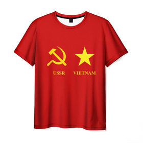 Мужская футболка 3D с принтом СССР и Вьетнам , 100% полиэфир | прямой крой, круглый вырез горловины, длина до линии бедер | братство | вьетнам | герб | дружба | россия | русь | рф | ссср | флаг