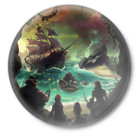 Значок с принтом Sea of thieves ,  металл | круглая форма, металлическая застежка в виде булавки | Тематика изображения на принте: mmo | море | пират | пираты | сокровища | сокровище