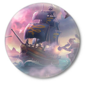Значок с принтом Sea of thieves ,  металл | круглая форма, металлическая застежка в виде булавки | mmo | море | пират | пираты | сокровища | сокровище