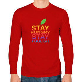 Мужской лонгслив хлопок с принтом Stay Hungry Stay Foolish , 100% хлопок |  | 