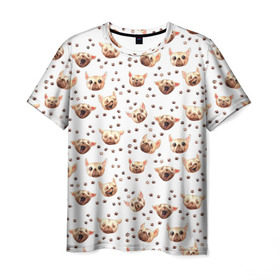 Мужская футболка 3D с принтом Собаки Паттерн , 100% полиэфир | прямой крой, круглый вырез горловины, длина до линии бедер | акварель | лапа | лапки | мопс | пес | псы | след | собакен | чихуа