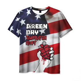 Мужская футболка 3D с принтом Green Day American Idiot , 100% полиэфир | прямой крой, круглый вырез горловины, длина до линии бедер | american idiot | green day | альтернативный | билли джо армстронг | грин дей | группа | зелёный день | майк дёрнт | музыка | панк | поп | поппанк | рок | сша | тре кул | флаг