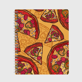 Тетрадь с принтом Пицца , 100% бумага | 48 листов, плотность листов — 60 г/м2, плотность картонной обложки — 250 г/м2. Листы скреплены сбоку удобной пружинной спиралью. Уголки страниц и обложки скругленные. Цвет линий — светло-серый
 | pattern | pizza | еда | пицца | узор