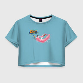 Женская футболка 3D укороченная с принтом Oggy and the Cockroaches , 100% полиэстер | круглая горловина, длина футболки до линии талии, рукава с отворотами | 