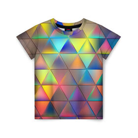 Детская футболка 3D с принтом Разноцветные треугольники , 100% гипоаллергенный полиэфир | прямой крой, круглый вырез горловины, длина до линии бедер, чуть спущенное плечо, ткань немного тянется | 
