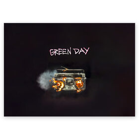 Поздравительная открытка с принтом Green Day магнитофон в огне , 100% бумага | плотность бумаги 280 г/м2, матовая, на обратной стороне линовка и место для марки
 | american idiot | green day | альтернативный | билли джо армстронг | грин дей | группа | зелёный день | майк дёрнт | музыка | панк | поп | поппанк | рок | тре кул