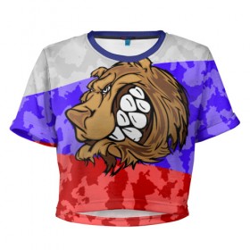 Женская футболка 3D укороченная с принтом Русский Медведь , 100% полиэстер | круглая горловина, длина футболки до линии талии, рукава с отворотами | 