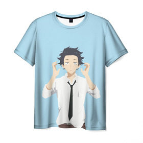 Мужская футболка 3D с принтом Форма голоса Koe no katachi , 100% полиэфир | прямой крой, круглый вырез горловины, длина до линии бедер | anime | koe no katachi | shouya ishida | аниме | анимэ | голос | форма голоса | шоя ишида