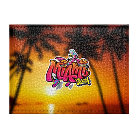 Обложка для студенческого билета с принтом Miami Beach , натуральная кожа | Размер: 11*8 см; Печать на всей внешней стороне | закат | майами | пейзаж | пляж | солнце