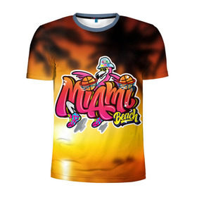 Мужская футболка 3D спортивная с принтом Miami Beach , 100% полиэстер с улучшенными характеристиками | приталенный силуэт, круглая горловина, широкие плечи, сужается к линии бедра | закат | майами | пейзаж | пляж | солнце