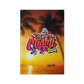 Обложка для паспорта матовая кожа с принтом Miami Beach , натуральная матовая кожа | размер 19,3 х 13,7 см; прозрачные пластиковые крепления | закат | майами | пейзаж | пляж | солнце