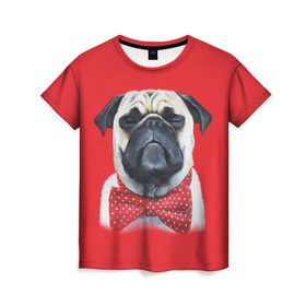 Женская футболка 3D с принтом Довольный мопс , 100% полиэфир ( синтетическое хлопкоподобное полотно) | прямой крой, круглый вырез горловины, длина до линии бедер | бабочка | друг | животное | зверь | мопс | собака | щенок