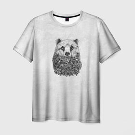 Мужская футболка 3D с принтом Лесной Медведь , 100% полиэфир | прямой крой, круглый вырез горловины, длина до линии бедер | грибы | деревья | лес | лето | листья | мишка | осень | серый | хвоя | цветы | шишки | ягоды