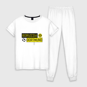 Женская пижама хлопок с принтом Borussia Dortmund - New Design 2018 , 100% хлопок | брюки и футболка прямого кроя, без карманов, на брюках мягкая резинка на поясе и по низу штанин | боруссия дортмунд