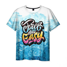 Мужская футболка 3D с принтом Free and Easy , 100% полиэфир | прямой крой, круглый вырез горловины, длина до линии бедер | beach | miami | граффити | желтый | закат | краски | лед | майами | надписи | панама | пляж | розовый | солнце | фламинго | яркие