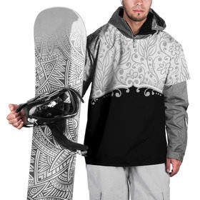 Накидка на куртку 3D с принтом Флористика , 100% полиэстер |  | лист | серый | узор | цветы | черный