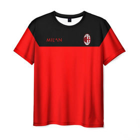 Мужская футболка 3D с принтом AC Milan - Red & Black , 100% полиэфир | прямой крой, круглый вырез горловины, длина до линии бедер | 