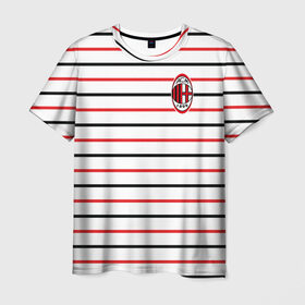 Мужская футболка 3D с принтом AC Milan - Stripe white , 100% полиэфир | прямой крой, круглый вырез горловины, длина до линии бедер | Тематика изображения на принте: ac | fc | football | milan | милан | футбол