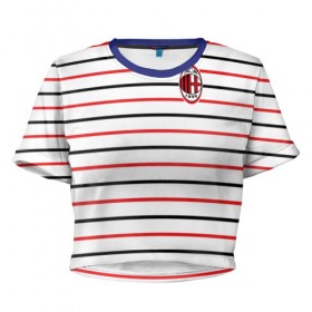Женская футболка 3D укороченная с принтом AC Milan - Stripe white , 100% полиэстер | круглая горловина, длина футболки до линии талии, рукава с отворотами | ac | fc | football | milan | милан | футбол