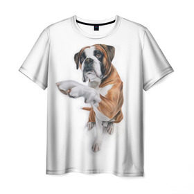 Мужская футболка 3D с принтом Боксер , 100% полиэфир | прямой крой, круглый вырез горловины, длина до линии бедер | боксер | друг | дружба | животное | пес | собака