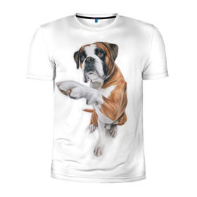 Мужская футболка 3D спортивная с принтом Боксер , 100% полиэстер с улучшенными характеристиками | приталенный силуэт, круглая горловина, широкие плечи, сужается к линии бедра | боксер | друг | дружба | животное | пес | собака