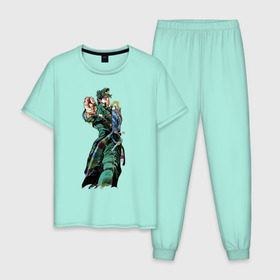 Мужская пижама хлопок с принтом Дзётаро Кудзё , 100% хлопок | брюки и футболка прямого кроя, без карманов, на брюках мягкая резинка на поясе и по низу штанин
 | jojo’s bizarre adventure | дзётаро кудзё